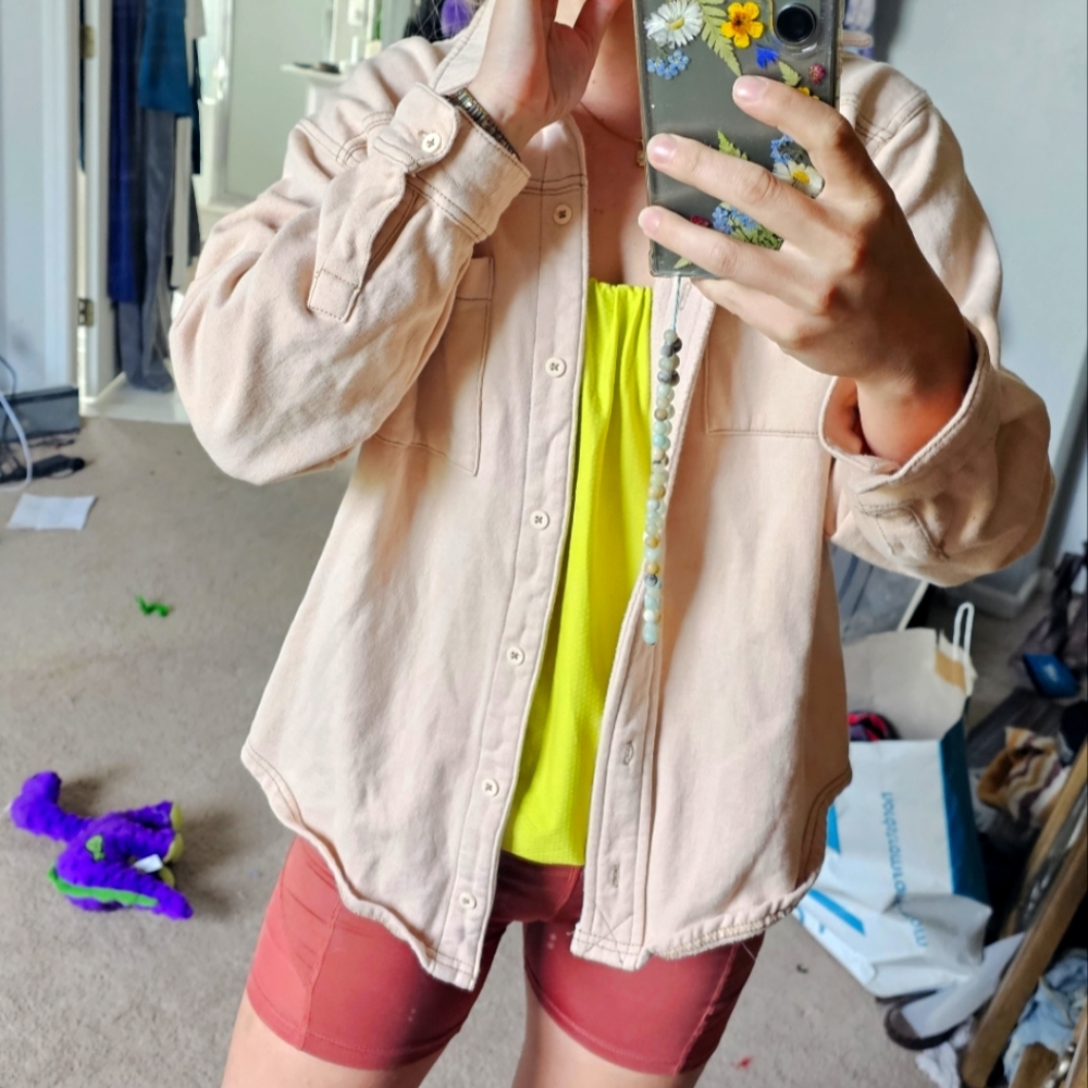 Urban Outfitters thick button down soft pink jacket blouse pockets oversized XS